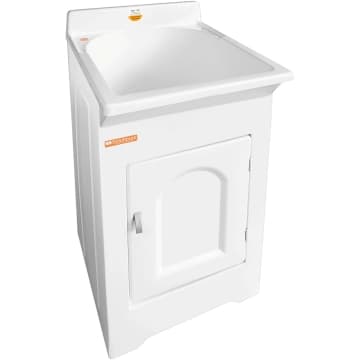 Tanque de Lavar Roupa 32L com Gabinete Branco 50x56x94cm Lavanderia Área de Serviço — Stilofibras