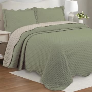 Cobre Leito Colcha By-Collor Casal 3 Peças Verde-Cinza - 100% Poliéster — Casa Show Enxovais
