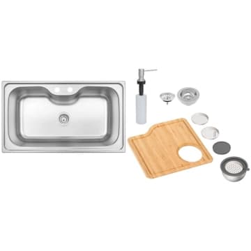 Cuba de Sobrepor Tramontina Morgana Maxi 75 FX 86 x 50 cm Aço Inox com Dosador de Sabão Tábua e Bowl Ralador — Tramontina