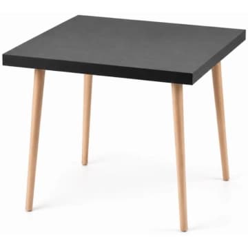 Mesa Safira Quadrada 70 cm com Tampo em MDF Preto e Pés de Madeira Natural — Marin Brasil
