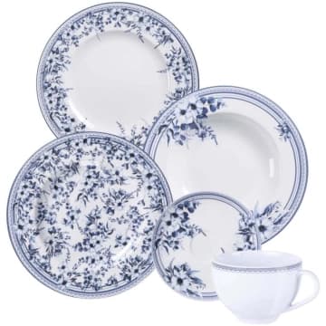 Aparelho de Jantar Azzura 30 Peças Porcelana Tramontina Azul Decorada 6 Pessoas — Tramontina
