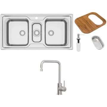 Cuba de Sobrepor Inox Acetinado 100x50cm Marea 2.5C 34 com Acessórios e Misturador Tramontina 93831133 — Tramontina
