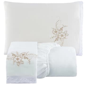 Jogo de Cama Lençol Casal Bordado Advance 3 Peças - Branco - 100% Poliéster — Casa Show Enxovais