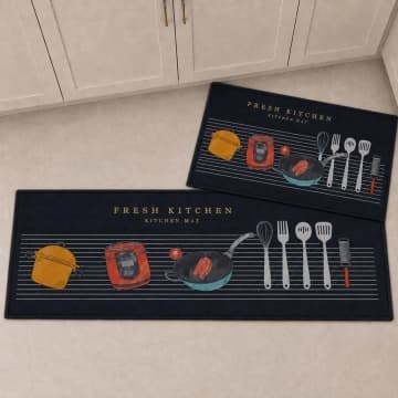 Kit Tapete para Cozinha 2 Peças Passadeira Antiderrapante Emborrachada Carpete Chef Moderno — Casa Scarpa
