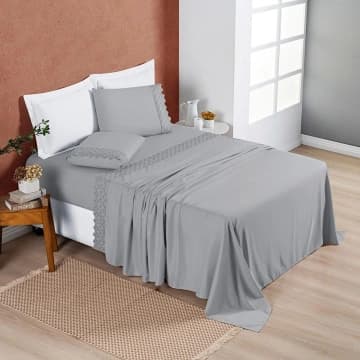 Jogo Cama Lençol Divino Lese Casal 4 Peças - Grafite - 100% Poliéster — Casa Show Enxovais
