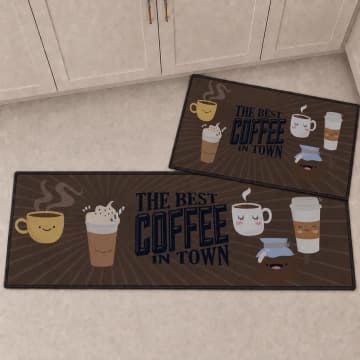 Kit Tapete para Cozinha 2 Peças Passadeira Antiderrapante Emborrachada Carpete Coffee Town — Casa Scarpa