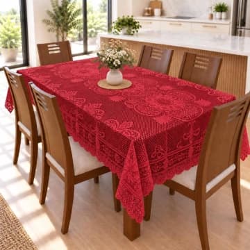 Toalha De Mesa Renda 1,50m x 2,30m Para Mesa 6 Lugares Fácil de Limpar Vermelho — Casa Scarpa