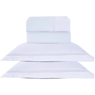 Jogo de Cama Lençol Queen Luxuria Percal 300 Fios 4 Peças - Branco - 100% Poliéster — Casa Show Enxovais