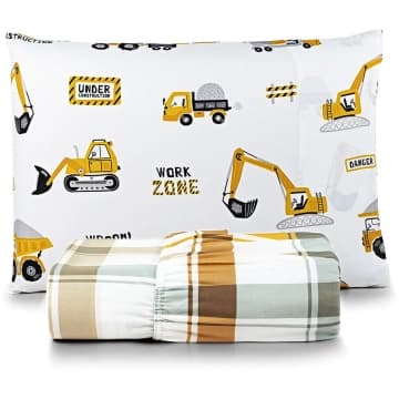 Jogo de Cama Lençol Lutti Solteiro Infantil 200 Fios Estampado 2 Peças Trator Caminhão Branco — Casa Scarpa