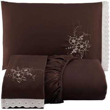 Jogo de Cama Lençol Queen Bordado Advance 3 Peças - Tabaco - 100% Poliéster — Casa Show Enxovais