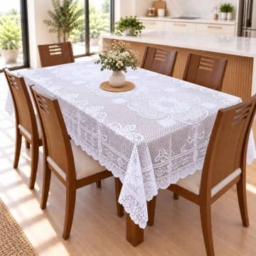 Toalha De Mesa Renda 1,50m x 2,30m Para Mesa 6 Lugares Fácil de Limpar Branco — Casa Scarpa