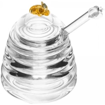Meleira Porta Mel Little Bee Lyor de Cristal Ecológico 140ml Transparente com Tampa e Pega Mel — Lyor