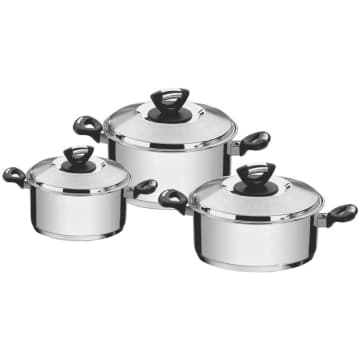 Jogo de Panelas Tramontina Solar Baquelite em Aço Inox Fundo Triplo 3 Peças — Tramontina