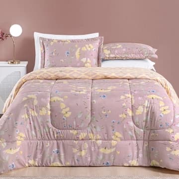 Kit Edredom Dallas Queen Dupla Face Microfibra 3 Peças - Rosê Lavanda Floral — Casa Scarpa