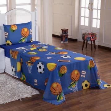Jogo de Cama Lençol Solteiro Alegria 2 Peças Futebol - Azul - 100% Poliéster — Casa Show Enxovais