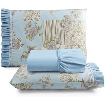 Jogo de Cama Lençol Casal Minuano 100% Algodão 3 Peças - Azul - 100% Algodão — Casa Show Enxovais