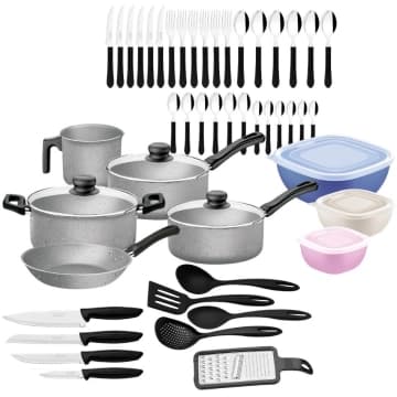 Kit Tramontina 47 peças para Cozinha com Panelas Antiaderentes em Alumínio Cinza — Tramontina
