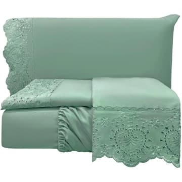 Jogo de Cama Lençol King Nupcial Percal 300 Fios 4 Peças - Verde - 100% Poliéster — Casa Show Enxovais
