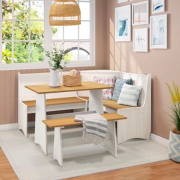 Conjunto Canto Alemão em Madeira Maciça Branco Natural Elliottiis — Elliottiis