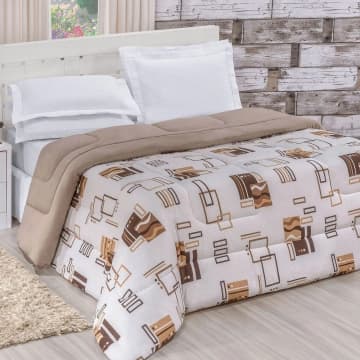 Edredom Quality Casal Estampado Dupla Face Algodão Fio Penteado - Avelã — Casa Scarpa