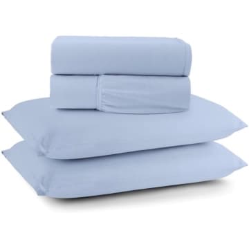 Jogo de Cama Lençol Sereno Casal em Malha Algodão 4 Peças - Azul Claro - 100% Algodão — Casa Show Enxovais