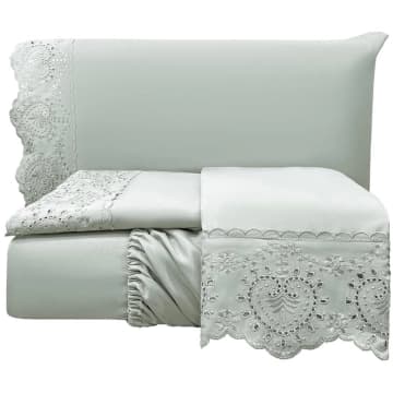 Jogo de Cama Lençol Queen Nupcial Percal 300 Fios 4 Peças - Cinza - 100% Poliéster — Casa Show Enxovais