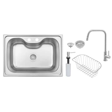 Cuba de Sobrepor em Aço Inox Tramontina Morgana 60 FX Acetinado 68 x 48 cm com Válvula Dosador de Sabão Cesto Aramado e