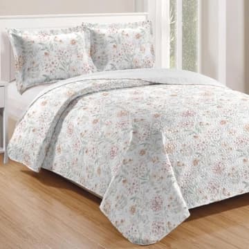 Kit Cobre Leito Colcha Mix King Estampado Dupla Face Floral 3 Peças - Joice — Casa Scarpa