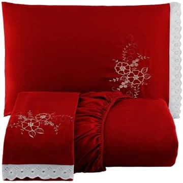 Jogo de Cama Lençol Casal Bordado Advance 3 Peças - Vermelho - 100% Poliéster — Casa Show Enxovais