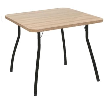 Mesa Bete 90x90 cm Tampo Amêndoa Pés Curvo em Aço Preto Criativa — Criativa