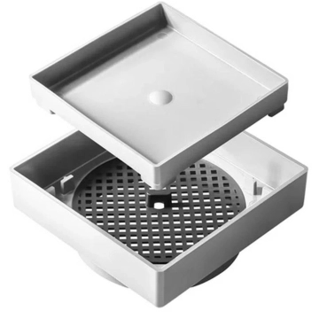 Ralo Oculto para Banheiro Anti-Inseto 10cm Astra Quadrado Branco Invisível — Astra