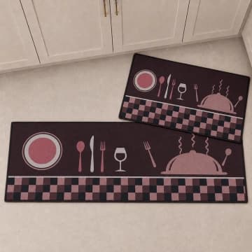 Kit Tapete para Cozinha 2 Peças Passadeira Antiderrapante Emborrachada Xadrez Rosê — Casa Scarpa