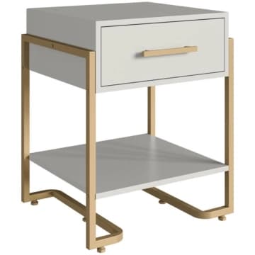 Mesa de Cabeceira Quarto com 1 Gaveta Criado Mudo Industrial 49cm Arenas Champanhe Placa e Ponto — Placa e Ponto