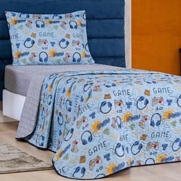 Kit Cobre Leito Colcha Solteiro Infantil Fantasy Dupla Face Microfibra 2 Peças - Games - Azul — Casa Scarpa