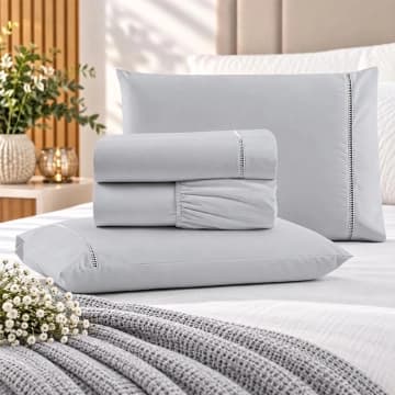 Jogo de Cama Lençol Casal Pluma Percal 180 Fios 4 Peças 100% Algodão - Cinza — Casa Show Enxovais