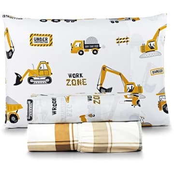 Jogo de Cama Lençol Lutti Solteiro Infantil 200 Fios Estampado 3 Peças Trator Caminhão Branco — Casa Scarpa