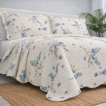Kit Cobre Leito Evolution Casal Estampado Floral Dupla Face Colcha 3 Peças Lila — Casa Scarpa