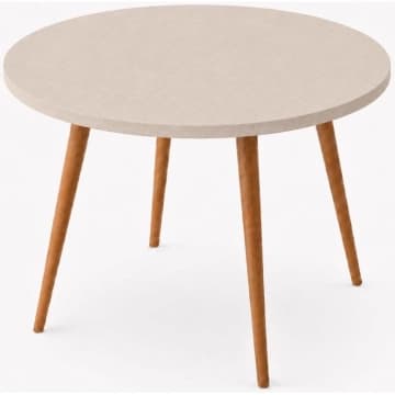 Mesa Jantar Sofia Redonda 80cm Linho Fendi 18mm Pés de Madeira Natural Marin — Marin Brasil