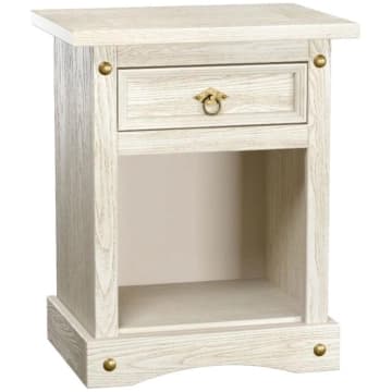 Mesa de Cabeceira em Madeira Branco Rústico 1 Gaveta Marin Brasil — Marin Brasil