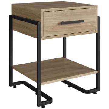 Criado Mudo Quarto Industrial Moderno 49cm Mesa de Cabeceira Oak Metal Preto Placa e Ponto — Placa e Ponto