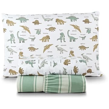 Jogo de Cama Lençol Lutti Solteiro Infantil 200 Fios Estampado 3 Peças Dinossauro Verde — Casa Scarpa