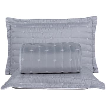 Kit Cobre Leito Rubine Casal Bordado Micropercal 400 Fios Colcha Liso 3 Peças Cinza — Casa Scarpa