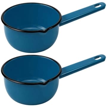 Kit 2 Papeiros N12 Esmaltado com Cabo Panelinhas 550ml Azul Ágata Metallouça — Metallouça