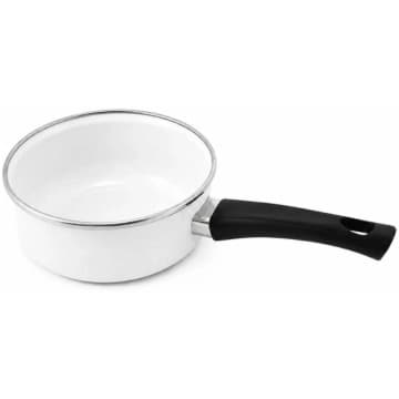 Panela Papeiro Esmaltado 14cm Branco Cabo Baquelite Borda In — Metallouça