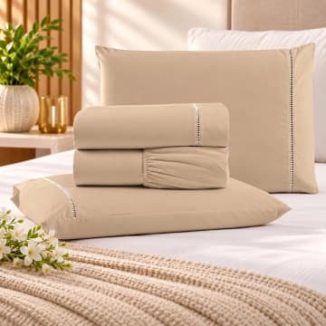 Jogo de Cama Lençol Casal Pluma Percal 180 Fios 4 Peças 100% Algodão - Avelã — Casa Show Enxovais