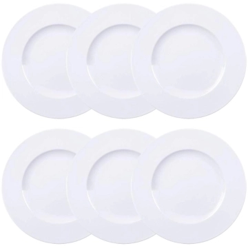 Jogo 6 Pratos de Jantar Rasos Porcelana Branco 27cm Maria Augusta Tramontina Aba Larga — Tramontina