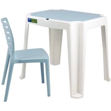 Conjunto Infantil de Mesa e Cadeira Tramontina Beni Azul em Polipropileno com Quadro de Atividades — Tramontina