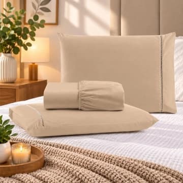 Jogo de Cama Lençol Casal Pluma Percal 180 Fios 3 Peças 100% Algodão - Avelã — Casa Show Enxovais