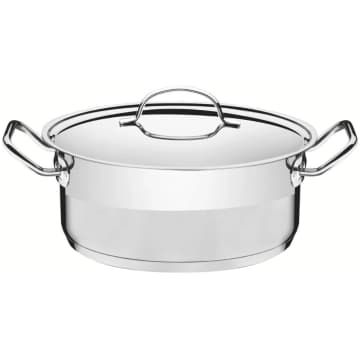 Caçarola Rasa Tramontina Professional Aço Inox 7,1L com Tampa Plana e Fundo Triplo 28cm — Tramontina
