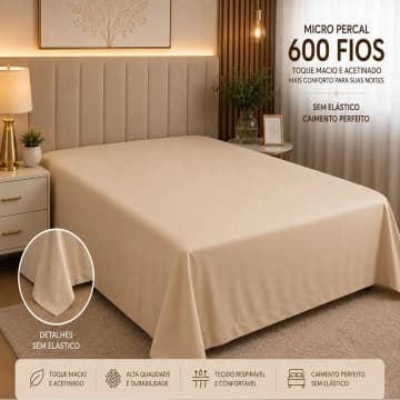 Lençol Avulso Quality Solteiro Micropercal 600 fios Macio Sem Elástico - Avelã — Casa Show Enxovais